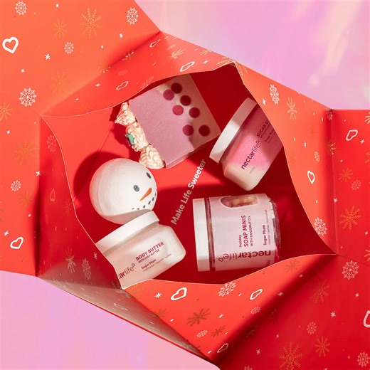 Unbox our Sugar Plum holiday giftset 💖❄️ Whipped soap, velvety butters, all wrapped in holiday magic. Glowy, giftable, and sooo soft. ✨ #holidaygiftideas #skincaregifts #WhippedSoap #sheabutter #NectarLife