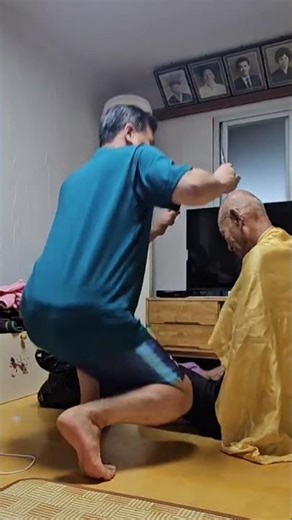 Father's haircut, barbering skills learned in the military