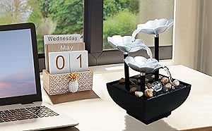 Elegant Tabletop Water Fountain with LED Light & Pebbles - USB Powered Relaxing Waterfall for Home, Office, and Bedroom Zen Décor - Compact Design for Stress Relief and Ambiance
