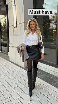 Black Leather Mini Skirt + Knee High Boots 🖤 | Chic Outfit 2026 #overthekneeboots #kneehighboots