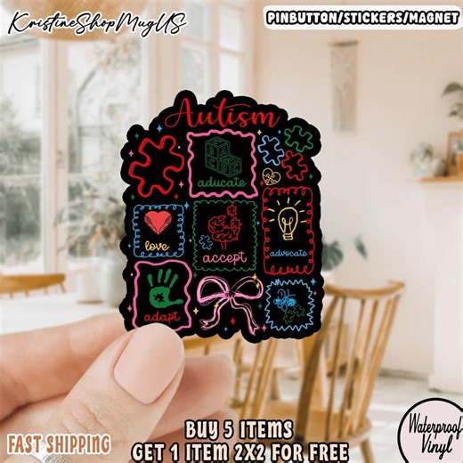 Autism Awareness Sticker – Accept Love Advocate Adapt Neon Puzzle Art - Etsy