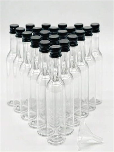24pcs 25ml/50ml/100ml/150ml Reusable PET Plastic Empty Wine Bottles, Mini Bottles With 5cm Small Funnel And Elegant Paper Box Packaging To Ensure Delivery, Available In Gold/Black/Silver Screw Cap Colors | SHEIN