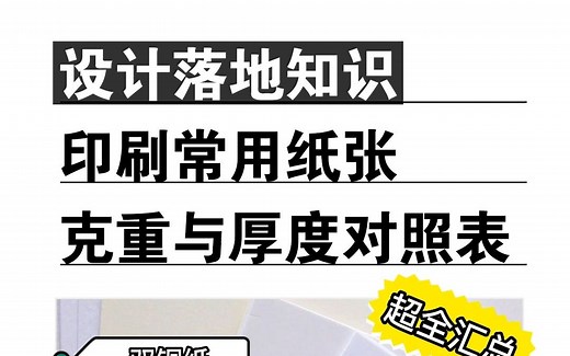 印刷常用纸张，克重与厚度对照表