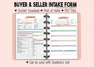 Realtor Checklist Home Buyer & Seller Questionnaire Intake Form Insert Sale Lead Page Real Estate Template Form A4|a5|letter, Download PDF - Etsy