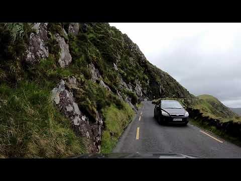 Driving the Conor Pass, Dingle, County Kerry, Ireland on a cloudy day