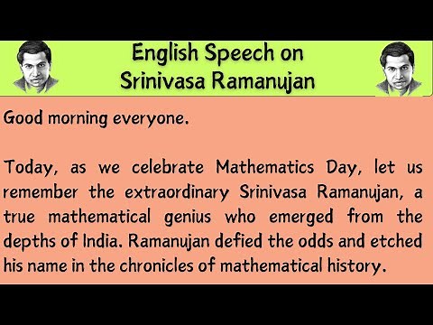 Speech on Srinivasa Ramanujan in English|Speech on National Mathematics Day 2024 in English|