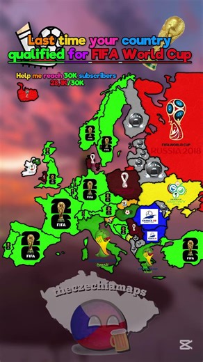 Last time your country qualified for FIFA World Cup #europe #geoportal #geography #mapguide #mapping