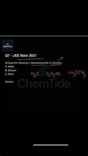 “Viscosity Order Explained | Hydrogen Bonding JEE PYQ” #jeeproblems #chemistry #english #chemistry