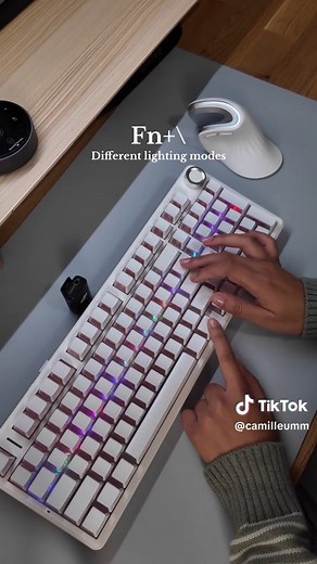 💡 I got hundreds of comments asking how to control the lights on the silent Aula F99 Pro, so here it is! 🌈✨ This keyboard has so many modes to play with, and once you know the shortcuts it’s super easy to switch the vibe. And not gonna lie… you can hear how silent and smooth it is 🫶 Perfect for making your desk setup even cozier. #keyboardtips #silentkeyboard #techreview #officeessentials #aulaf99pro