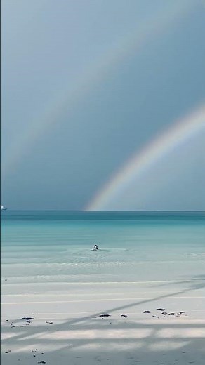 Perfect Double Rainbow At Beach