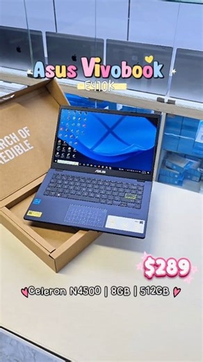 🆕 ASUS Vivobook E410K ថ្មី💯 ស្តើង ស្រាល ស្អាត បត់បានត្រង់(180ដឺក្រ) 👍ល្អសម្រាប់ការងាររដ្ឋបាលទូទៅ សិក្សា បណ្តាញសង្គម កាត់តរូបភាព-វីដេអូ កម្រិតស្រាល… ----------------------------- 🏷️តម្លៃ: $289 🛡️Warranty: ធានា 2ឆ្នាំ (2Years) ----------------------------- 📋Specifications 🔹CPU : Intel Celeron N4500 🔹RAM : 8GB DDR4 🔹Storage : 512GB SSD M.2 PCie 🔹Display : 14-inch FHD IPS 🔹VGA : Intel UHD Graphics 🔹OS : Windows 11 License 🔹Keyboard: Backlit 🔹Battery: 3cells 42Wh 🔹Weight : 1.3Kg 🔹Colo