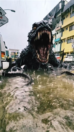The appearance of the Godzilla monster in the rain #shortvideo #facts #viralvideo