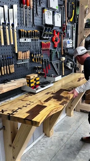 The process of installing a wooden table with a frame and connecting bolts #woodworking #viralshorts