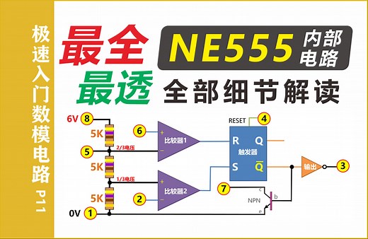 最全最透NE555内部电路解读（知识点：比较器 双稳态触发器 分压电阻 电路分析）【极速入门数模电路P11】