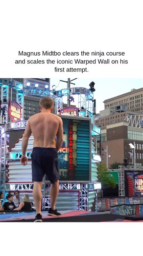 Magnus Midtbo clears the ninja course and scales the iconic Warped Wall on his first attempt.
