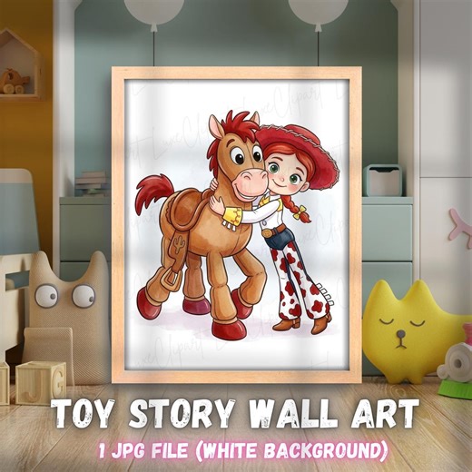 Toy Story Watercolor Wall Art Kids Wall Decor, Nursery Decor, Jessie Bullseye, Toy Story Birthday, Toy Story Wall Decor, Cow Girl Wall Decor - Etsy