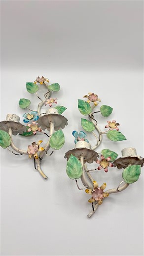 Italian Tole Floral Double Candle Shabby Chic Style Wall Sconces Pastel Paint - Etsy