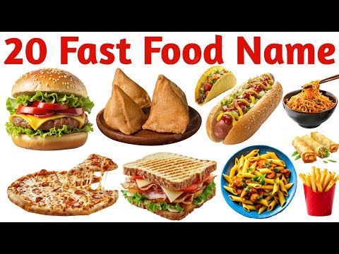 20 फास्ट फूड के नाम सीखें | 20 Fast Food Names in English for Kids Vocabulary Learning Preschool