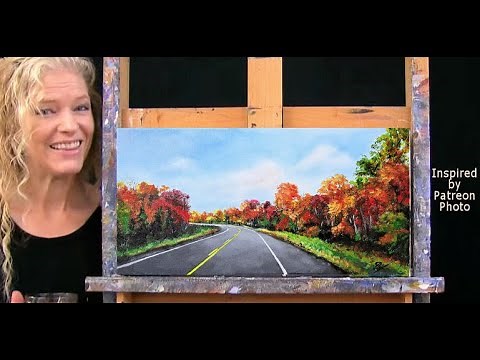 AUTUMN ROAD-Learn How to Draw and Paint with Acrylics-Easy Fun Fall Landscape Paint and Sip at Home