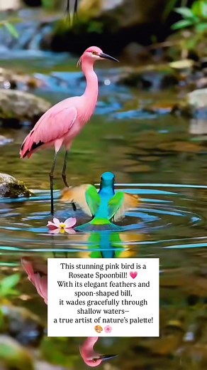 14 reactions | Did you know? This elegant pink bird is a Roseate Spoonbill!  With its spoon-shaped bill and soft pink feathers, it moves gracefully through the water— nature’s very own masterpiece. ✨ #RoseateSpoonbill #BirdFacts #WildlifeBeauty #NatureWonder #PinkBird #BirdLovers #WildlifePhotography #AmazingNature | perkutut gacoor | Facebook