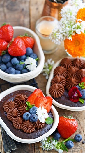 Double chocolate baked pudding rich and gooey dessert