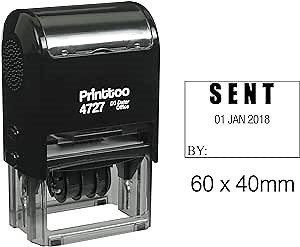 Printtoo Dater Stamp Self Inking with Sent by Text Office Stationery Date Rubber Stamp-Black