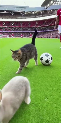Kitten and Bunny on the Field 😱 #footballshorts #shorts #funnyfootball