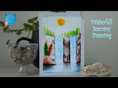 How to Draw Natural Waterfall Scenery Drawing with Color Pencils