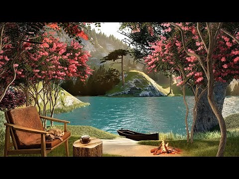 Spring Morning at the Lake Ambience with Campfire, Birdsong and Water Sounds for Relaxation & Sleep