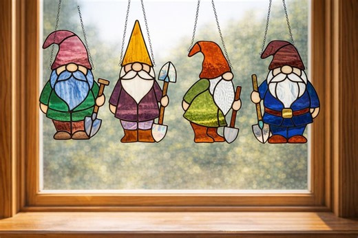 Stained Glass Pattern Bundle: 4 Geometric Gnome Suncatcher Templates (digital Download) - Etsy