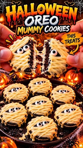 Oreo Mummy Cookies 👻 Easy Halloween Treats! 🎃 #Shorts
