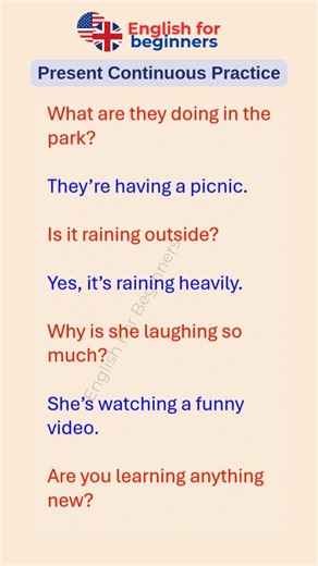 Present Continuous Practice for English Beginners