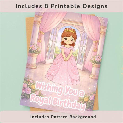 Cartoon Pastel Princess Birthday Card Printable | Fairytale Princess Collection | Instant Download - Etsy