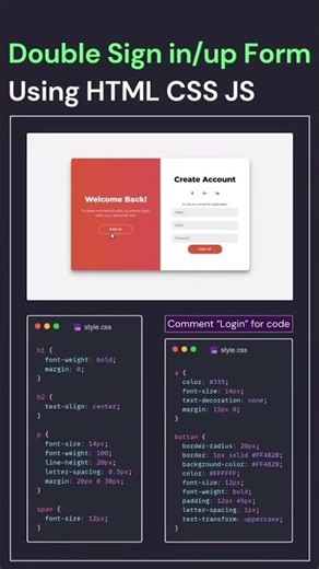 Animated Login & Signup/Sign form form using HTML CSS 💀🔥Cool Double Slider login/Signup Form💻#shorts