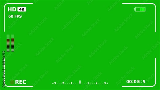 4K camera recording overlay with alpha channel. Viewfinder grid frame with timecode counter and REC icon blink. Vertical streaming recorder HUD for video editing footage.