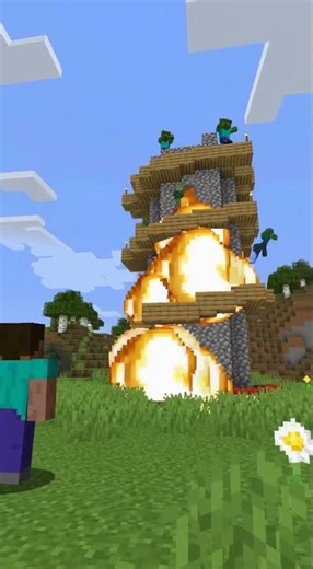 STOPPING ZOMBIE CONSTRUCTION With TNT! 💣 #minecraft #tnt #explosion #zombie #tower #minecraftshor