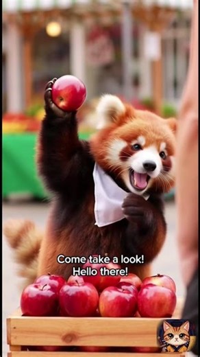 Red Panda Selling The Freshest Apples!