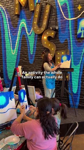 The long weekend = perfect family time 🎨 Kids are on break. Long weekend. Make it count. We're running extra classes all weekend with room for families. Little ones, teens, extended crew, everyone's welcome. Our instructors walk you through it step by step ✨ Best part? Monday 1/19 is 25% OFF all classes for the holiday. Use code MLK2026 at checkout #MLKweekend #familyactivity #paintandsip #musepaintbar