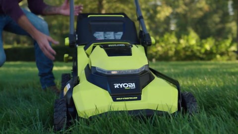 RYOBI 40V HP Brushless 21 in. Cordless Walk Behind Self-Propelled Mower w/ UV Resistant Cover, (2) 6.0Ah Batteries and Charger RY40HPLM01K2-ACMC02