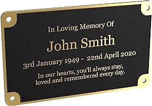 Personalized Solid Brass and Black Engraved Nameplate | Plaque with Screw Holes | Ideal for fixing to Memorial Benches | House Signs | Coffin or Casket Adornment (Large)