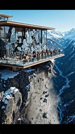 😱 Avalanche Destroys Cliffside Snow Hotel! Total Collapse💥#avalanche #destroys #aishorts #aivideo