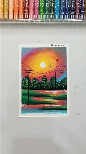 🎨 Easy Sunset Road Painting | Oil Pastel Art #artshorts #oilpasteldrawing #easytutorial #painting