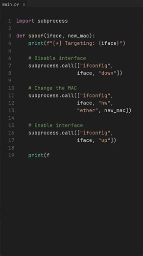 MAC Address Spoofer in Python 🎭 | #shorts #python