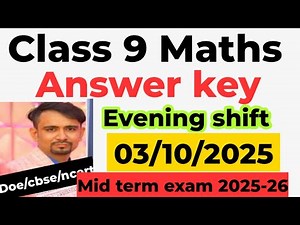 Maths answer key class 9 / evening shift maths paper solution class9 / mid term exam 2025-26 / doe