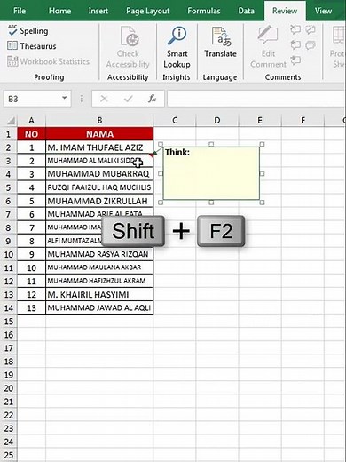 INSERT COMMENT IN DATA EXCEL