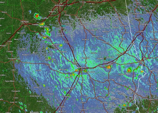 2:30p 9/18: Radar Scattered showers and storms are ongoing across central and southern counties in Central Alabama. A few of these storms may have gusty winds. Activity should decrease by 10 PM tonight. #alwx | US National Weather Service Birmingham Alabama