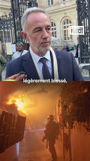 Le maire de Paris Emmanuel Grégoire arrive sur le marché des Enfants-Rouges après l'incendie.