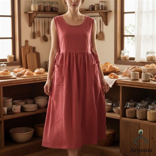Cotton Pinafore Apron Dress – Adjustable Side Tie Linen Style Dress, Cottagecore Apron, Rustic Work Dress, Handmade Clothing - Etsy