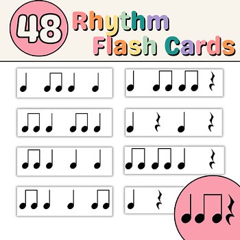 Rhythm Flashcards Level 1, Quarter Note & Rest, Eighth Notes, 48 rhythms