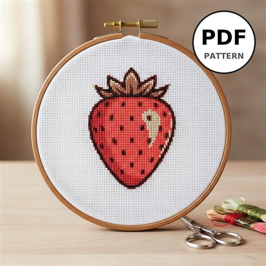 Strawberry Cross Stitch Pattern PDF, Small Fruit Embroidery Design, Easy Beginner Counted Cross Stitch Chart, 100x100 Stitches, 7 Colors - Etsy